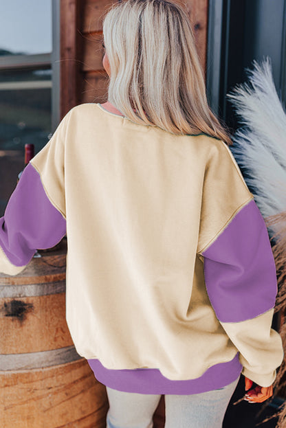 Sky Blue Colorblock Patchwork Drop Shoulder Sweatshirt