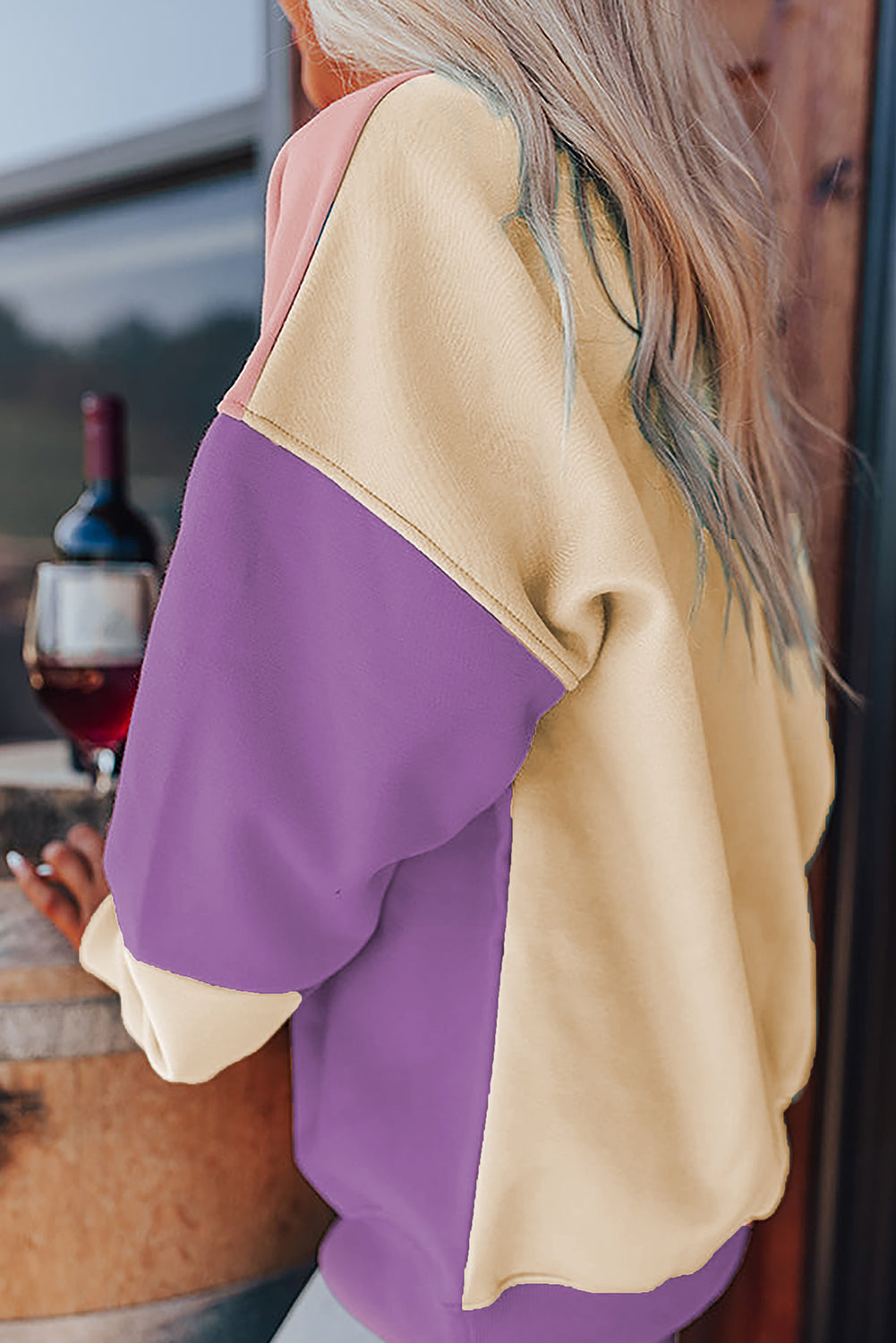 Sky Blue Colorblock Patchwork Drop Shoulder Sweatshirt