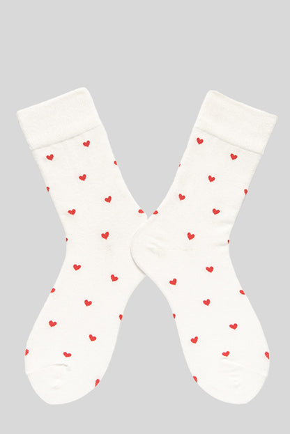 White Valentines Heart Pattern Crew Socks