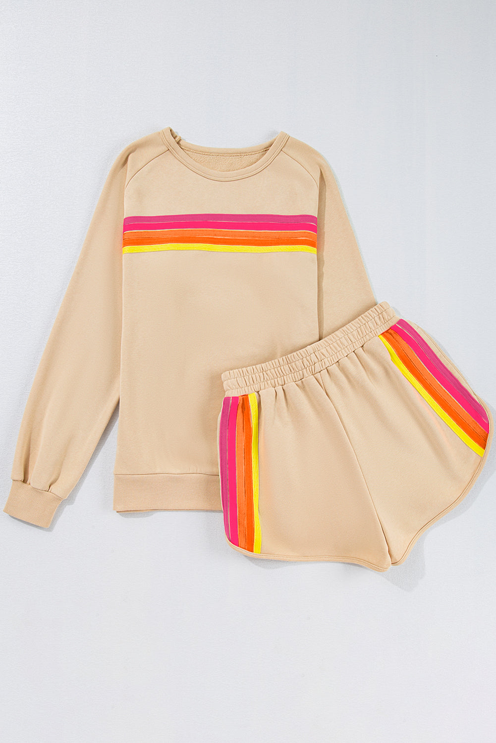 Bonbon Striped Accent Pullover and Shorts Two Piece Casual Set