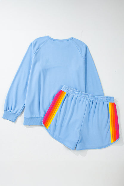 Bonbon Striped Accent Pullover and Shorts Two Piece Casual Set