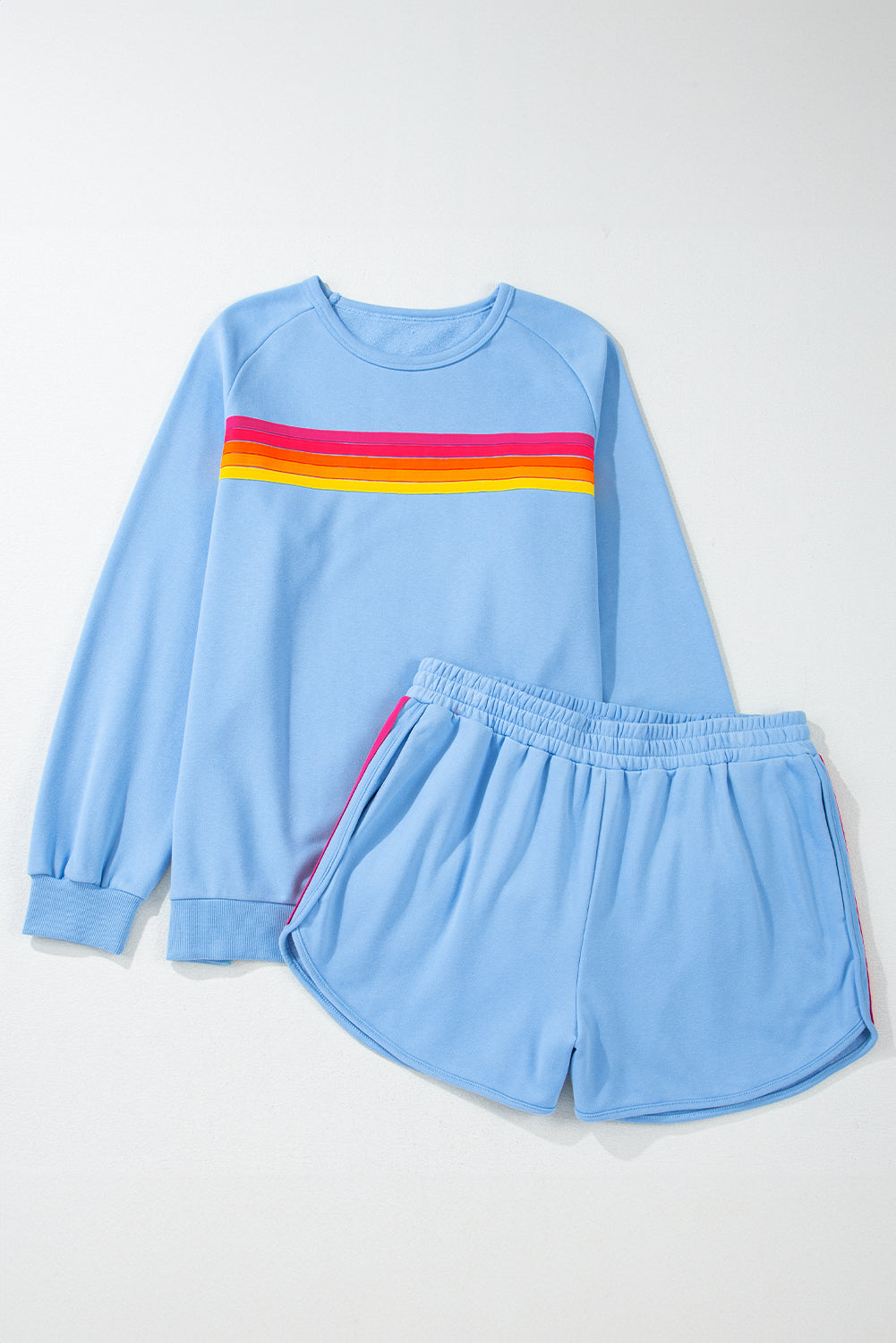 Bonbon Striped Accent Pullover and Shorts Two Piece Casual Set