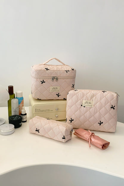 3 Piece Bow Quilted Cloth Storage Bag Set